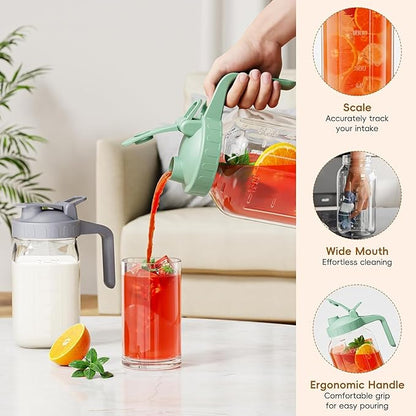 Breast Milk Pitcher - 32 oz Glass Mason Jar with Dual Leak-Proof Design, Airtight Seal, Pour Spout & Handle, Storage Container for Breastmilk, Iced Tea & Ice Drinks（2Pack Gray） - Image 4