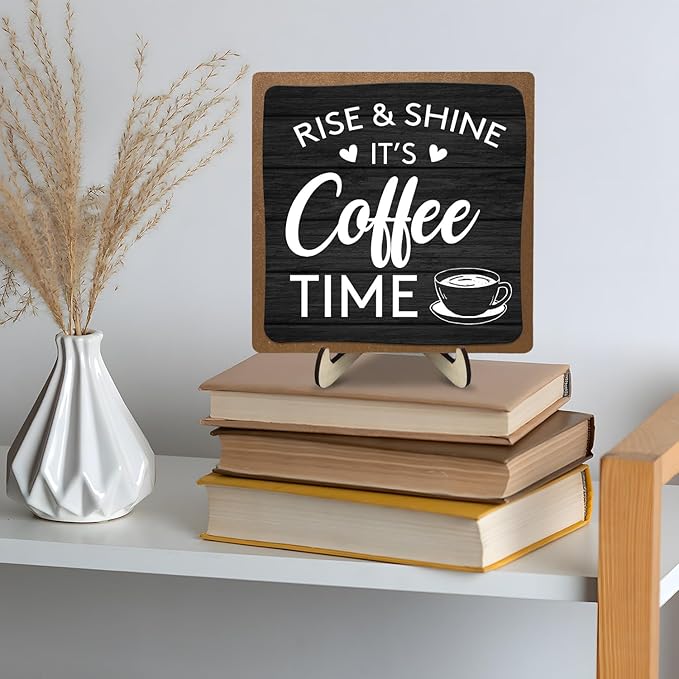 Coffee Bar Decor Sign, Coffee Bar Accessories, Funny Coffee Bar Desk Decor, Rustic Wooden Plaque Coffee Sign Farmhouse Coffee Bar Derco Signs For Coffee Station, Coffee Shelf Decor(Black+Brown05) - Image 3