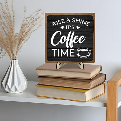 Coffee Bar Decor Sign, Coffee Bar Accessories, Funny Coffee Bar Desk Decor, Rustic Wooden Plaque Coffee Sign Farmhouse Coffee Bar Derco Signs For Coffee Station, Coffee Shelf Decor(Black+Brown05) - Image 3