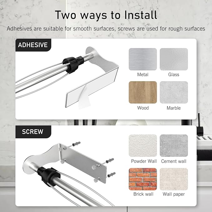 SetSail Paper Towel Holder, 2 Packs Single Hand Operable Paper Towel Holder Under Cabinet with Adjustable Damper Easy Tear Wall Mount Self-Adhesive or Drilled for Kitchen Bathroom, Silver - Image 5
