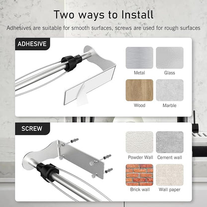 SetSail Paper Towel Holder, 2 Packs Single Hand Operable Paper Towel Holder Under Cabinet with Adjustable Damper Easy Tear Wall Mount Self-Adhesive or Drilled for Kitchen Bathroom, Silver - Image 5