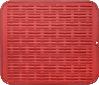 MicoYang Silicone Dish Drying Mat for Multiple Usage,Easy clean,Eco-friendly,Heat-resistant Silicone Mat for Kitchen Counter or Sink,Refrigerator or Drawer Liner Red XL 18 inches x 16 inches by MicoYang