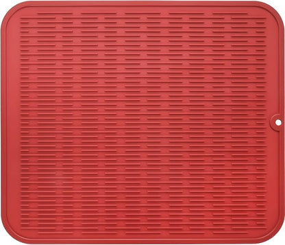 MicoYang Silicone Dish Drying Mat for Multiple Usage,Easy clean,Eco-friendly,Heat-resistant Silicone Mat for Kitchen Counter or Sink,Refrigerator or Drawer Liner Red 2XL 24 inches x 18 inches by MicoYang