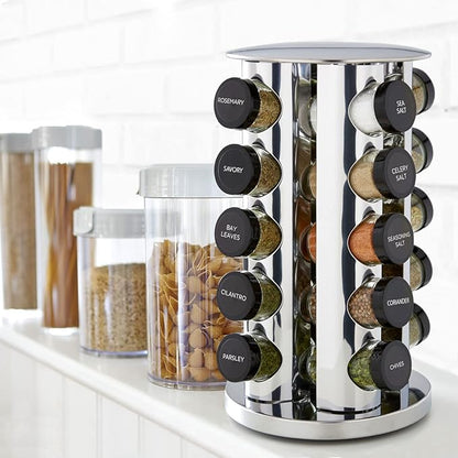Kamenstein 20 Jar Revolving Countertop Spice Rack with Spices Included, FREE Spice Refills for 5 Years, Polished Stainless Steel with Black Caps, 30020 - Image 5