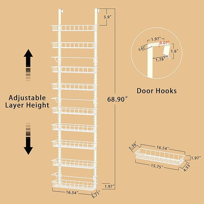 Churboro Over the Door Pantry Organizer Rack with 9 Adjustable Baskets, 9 Tiers Dual-use Hanging or Wall Mount Spice Rack Organizer, White - Image 2