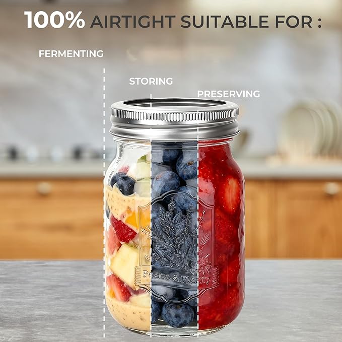 Eathtek 16 oz Glass Mason Jars with Regular Lids, 6 Pack 500 ml Canning Jars With Labels, Tags & Twine for Jam Jelly Spice Honey Herbs, Shower Favors Food Storage Wedding & Party Decor