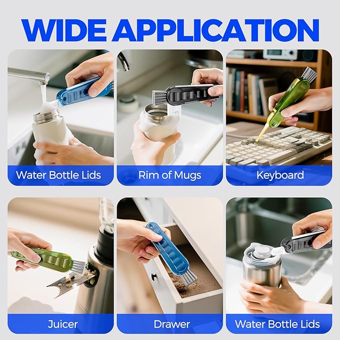 6 PACK Holikme 4 in 1 Cup Lid Cleaning Brush Set with 3 Straws, Multifunctional Bottle Brush, Silicone Cup Lid Gap Cleaner, Durable Bristle Crevice Cleaning Brush,Flat End Brushes,Navy & Black & Olive - Image 5