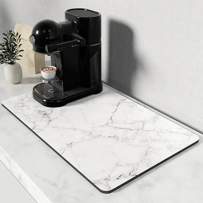 Rnivvi Coffee Mat, 12" x 19" Cute Marble Style Coffee Bar Mats for Espresso Machine Station Accessories and Organizer, Hide Stain Rubber Backed Absorbent Dish Drying Pad for Kitchen Counter,Gray White by Rnivvi