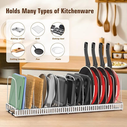 Housolution Cutting Board Organizer Rack, Expandable Baking Tray and Cookie Sheet Organizer with 14 Adjustable Dividers, Bakeware Muffin Tin Cupcake Pan Storage Organizer for Cabinet, White - Image 2