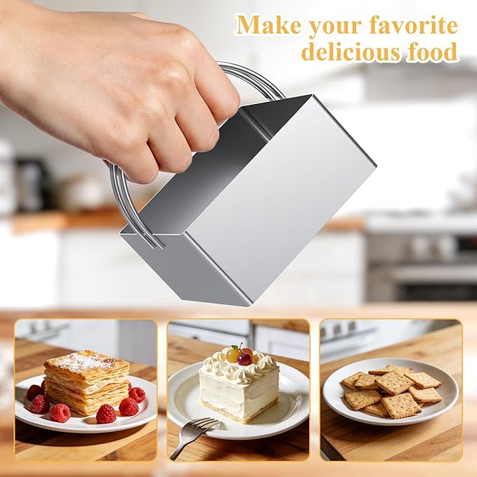 Biscuit Cutter Set of 10 pcs, Square and Fluted Cookie Cutter Set with Handle, Stainless Steel Round Biscuit Cutters, Professional Baking Dough Tools - Image 4