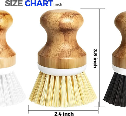 Holikme Bamboo Palm Brush Dish Brushes Vegetable Scrubber Round Natural Scrub Brush Cleaning Kit for Cleaning Saucepans, Pots, Pans and Vegetables, White Yellow Black - Image 6