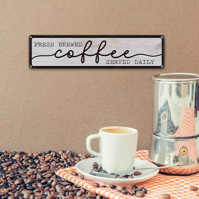 Coffee Metal Tin Signs, Fresh Brewed Coffee Served Daily Sign, Coffees Decoration for Cafe Bar Coffees Station, Kitchen, Restaurant, Hotel, Decorative Metal Wall Signs 15.8x4 Inches - Image 6