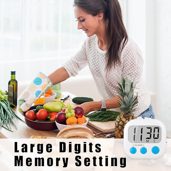 6 Pack Digital Kitchen Timers for Cooking Magnetic Timer for Cooking Loud Alarm White - Image 6