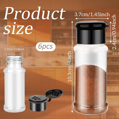 TIESOME 6 Pcs Plastic Spice Jars with Shaker Lids, 3 oz Clear Seasoning Containers for Spice Rack, Drawer, Cabinet Storage (Black Lid) - Image 2