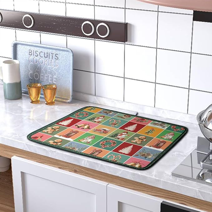 Christmas Dish Drying Mats for Kitchen Counter Cute Xmas Holiday Dish Drainer Pad Microfiber Absorbent Winter Dish Draining Mat Washable Dish Drainer Rack Mat Medium 16x18 Inch - Image 5