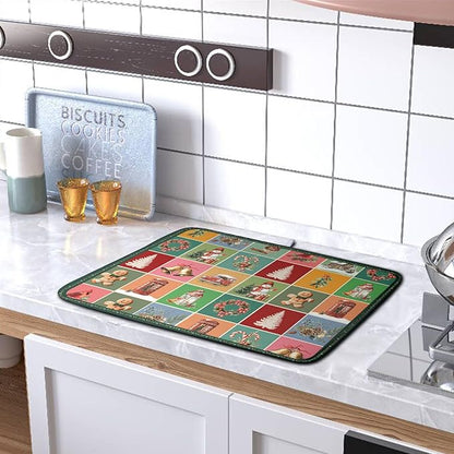 Christmas Dish Drying Mats for Kitchen Counter Cute Xmas Holiday Dish Drainer Pad Microfiber Absorbent Winter Dish Draining Mat Washable Dish Drainer Rack Mat Medium 16x18 Inch - Image 5