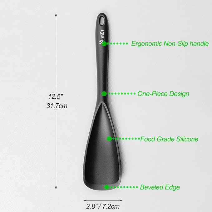 Silicone Spatula Spoon, Great for Both Cooking and Serving Durable BPA-Free Matte Black Silicone, Seamless Design, Safe for Nonstick Cooking Surfaces, 2-Pcs, Black - Image 2