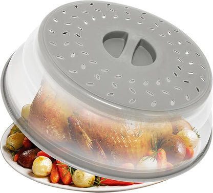 Collapsible Microwave Food Cover, Splatter Guard,Vented Microwave Lid for Food, BPA free TPR, Dishwasher safe，12inch,Grey by RUNZI