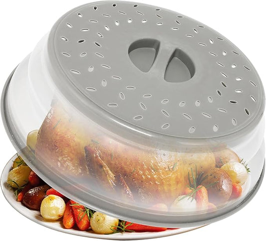 Collapsible Microwave Food Cover, Splatter Guard,Vented Microwave Lid for Food, BPA free TPR, Dishwasher safe，12inch,Grey by RUNZI