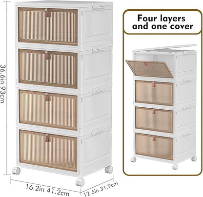 YFXCVSL 4 Tier Plastic Storage Bins with Lid 28QT - Stackable Storage Containers with Wheels, Folding Storage Boxes, Collapsible Storage Bins, Closet Organizers and Storage - Image 3