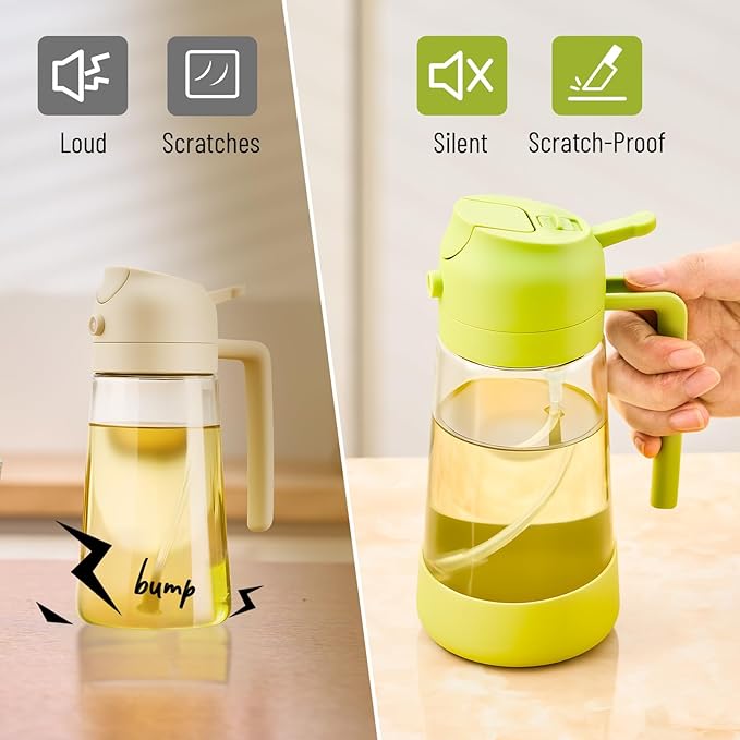 PARACITY Oil Dipenser Bottle with Silicone Bottom, 2 in 1 Olive Oil Sprayer and Dispenser, Oil Spray Bottle 500ML/ 17OZ for Cooking, Kitchen, BBQ, Air Fryer, Salad, Baking(1PC Green) - Image 3