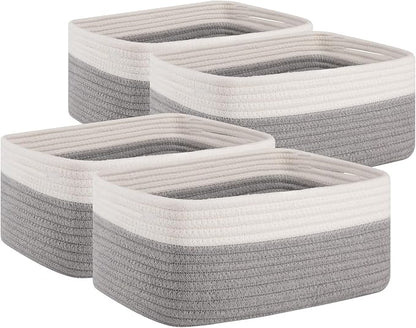 OIAHOMY 4 Pack Storage Baskets for Organizing, Small Bins for Shelves, Cute Decorative Storage Bins, Organizer Baskets for Gifts Empty,13''Lx8.7''Wx5.1''H, Grey/White