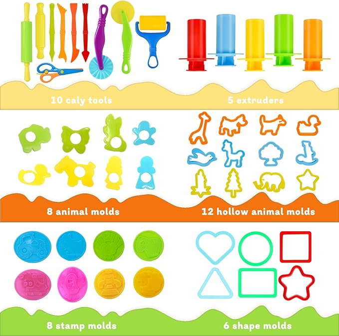 LCY WEDSHI Dough Tool Set, 49 Pcs Dough Tools Sets for Kids Ages 4-8, Dough Accessories Includes Animal Molds, Cutters Roller, Rolling Pins, Safety Scissors, Plastic Knife - Image 2