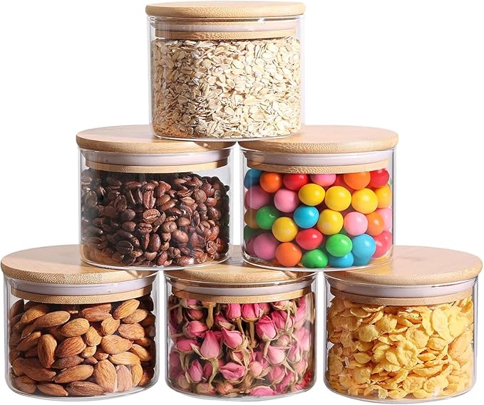 ComSaf 0.5 Qt Glass Food Storage Jars Set of 6, Clear Glass Storage Containers with Lids, Pantry Organization Jar, Spice, Blooming Tea, Coffee, Cookie and Sugar Container, Small jar Set for Kitchen by ComSaf