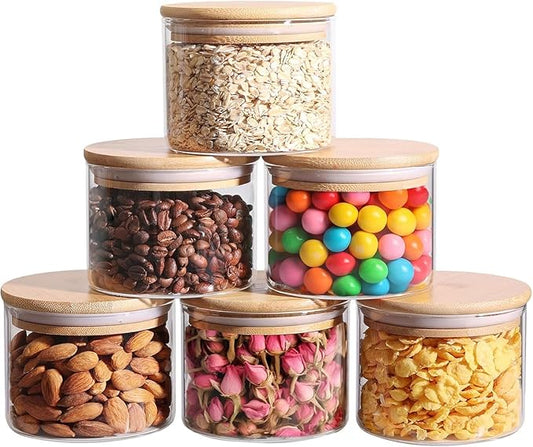 ComSaf 0.5 Qt Glass Food Storage Jars Set of 6, Clear Glass Storage Containers with Lids, Pantry Organization Jar, Spice, Blooming Tea, Coffee, Cookie and Sugar Container, Small jar Set for Kitchen by ComSaf