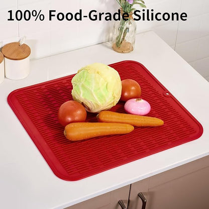 ZLR Large Silicone Dish Drying Mat (16" x 18") - XL Heavy Duty Drainboard Mat for Pots, Pans & Family Loads - Heat Resistant Trivet & Counter Protector, Easy Clean (Lava Red) - Image 9
