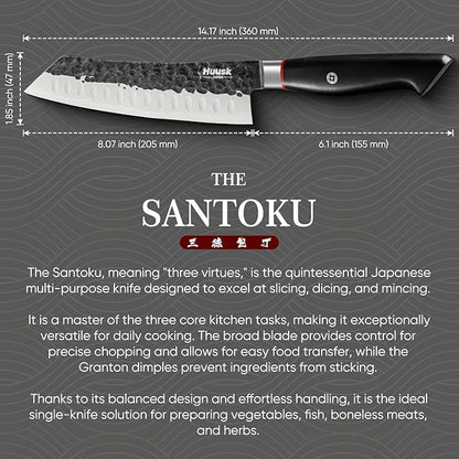 Huusk Santoku Japanese Chef Knife - Hand Forged Chef's Knives with VG10 Steel Core, Ultra Sharp 8 inch Kitchen Knife with Ergonomic Ebony Handle, Premium Wooden Gift Box for Men Women - Image 7
