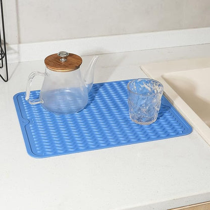 MicoYang Silicone Dish Drying Mat for Multiple Usage,Easy clean,Eco-friendly,Heat-resistant Silicone Mat for Kitchen Counter or Sink,Refrigerator or Drawer liner Lichen BlueL M 12 inches x 12 inches - Image 5