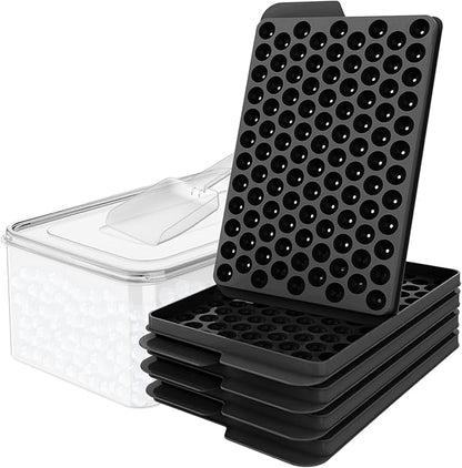 WIBIMEN Mini Ice Cube Trays, 0.55” Tiny Pebble Ice for Iced Coffee & Cocktails, Fast Chill, Easy Twist Release, Stackable with Lid & Storage Bin (4 Pack, Black) by WIBIMEN
