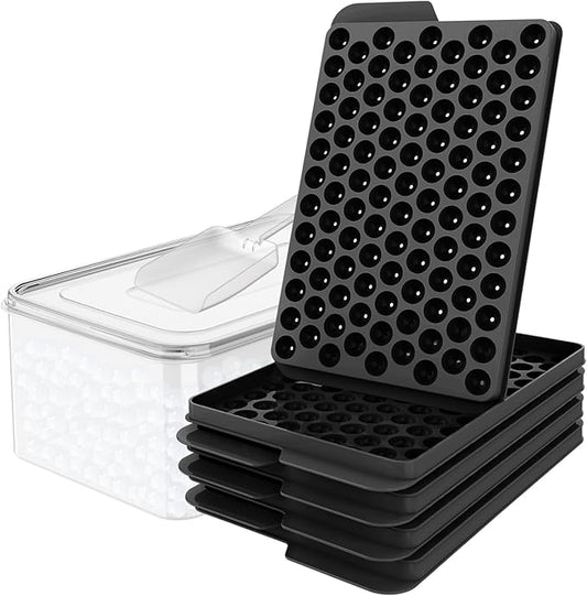 WIBIMEN Mini Ice Cube Trays, 0.55” Tiny Pebble Ice for Iced Coffee & Cocktails, Fast Chill, Easy Twist Release, Stackable with Lid & Storage Bin (4 Pack, Black) by WIBIMEN