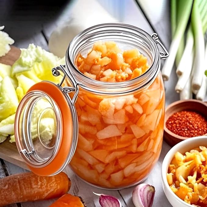 32 oz Wide Mouth Mason Jars with Airtight Hinged Lids, Large Glass Jar with Lid for Pickling, Fermentation, Canning, Food Storage – Set of 4 Glass Storage Containers - Image 4