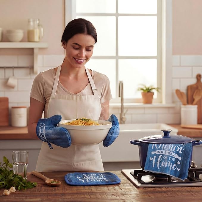 Leinuosen 8 Pcs Farmhouse Kitchen Decor Towels and Oven Mitts Sets Pot Holders Dishcloths Set Kitchen Decorative Accessories Absorbent Potholders Heat Resistant for Chef Baking Cooking - Image 4