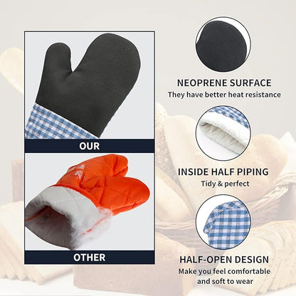 Oven Mitts and Potholders Gloves-Oven Mitts and Pot Holders (Blue Grid) - Image 3