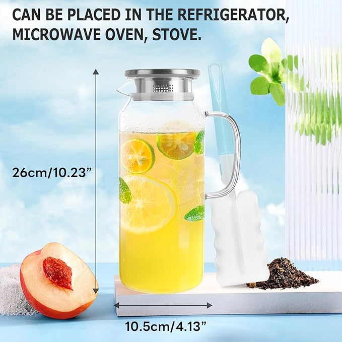 Yirilan Glass Pitcher, 2 Liter(68oz) Water Pitcher with Lid and Spout, Large Pitchers for Drinks, Water Carafe Jug, Beverage Pitchers - Image 2