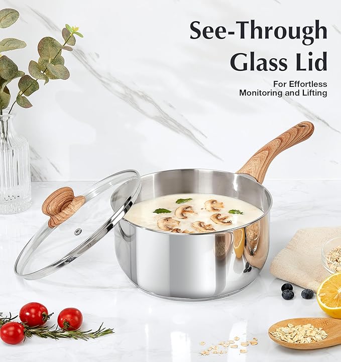 KOCH SYSTEME CS Stainless Steel Saucepan, 3 Quart Sauce Pan with Lid & Cool-Touch Bakelite Handle, 3 QT Saucepan with Lid, Induction Sauce Pan, Stainless Steel Pot 3 Quart - Image 5