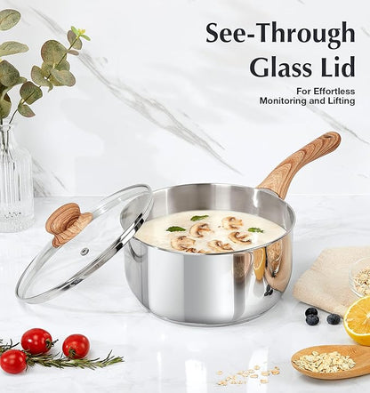 KOCH SYSTEME CS Stainless Steel Saucepan Set, 4-Piece Stainless Steel Sauce Pan with Cool-Touch Bakelite Handle, 1 QT & 2 QT Saucepan with Lid, Steel Pots Induction Ready - Image 5