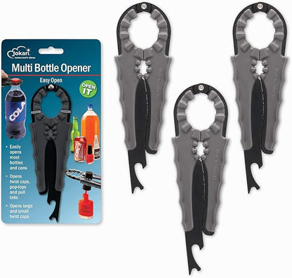 Jokari 3-Pack Multi Bottle Opener – Jar Lid Opener, Can Tab Lifter, Twist Cap Gripper – Ergonomic Kitchen Tool for Weak Hands or Arthritis – Opens Soda, Beer, Nail Polish, and More by Jokari