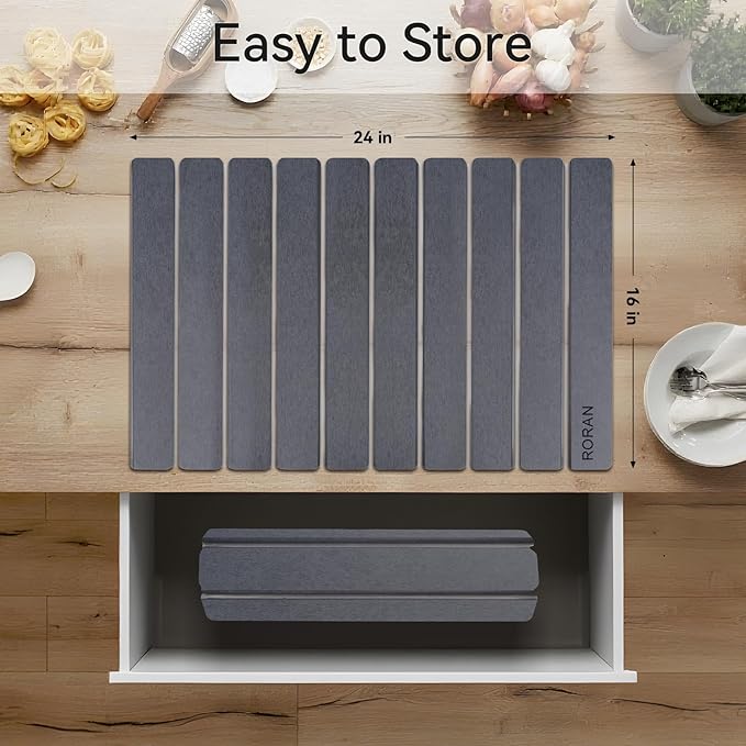 Stone Drying Mat for Kitchen Counter, 24"(L)×16"(W), Drying Matt Kitchen Counter, Quick Dry Stone Dishes Mats, Foldable Diatomaceous Earth Mat (Pure Gray) - Image 2