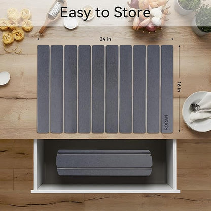 Stone Drying Mat for Kitchen Counter, 24"(L)×16"(W), Drying Matt Kitchen Counter, Quick Dry Stone Dishes Mats, Foldable Diatomaceous Earth Mat (Pure Gray) - Image 2