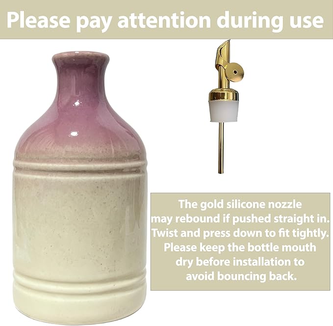 Ceramic Olive Oil Dispenser Bottle for Kitchen, Large Capacity 23.6oz/700ml Gradient Purple with Gold Spout, Suitable for Storage Olive Oil, Vinegar, Soy Sauce, Lemon Juice
