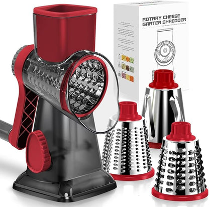 KEOUKE Rotary Cheese Grater Hand Crank Transparent - Shredder Slicer Grinder 3 Stainless Steel Blades, Stable Suction, Labor-Saving Handle, Safe Kitchen Tool for Cheese, Vegetable, Nuts, Chocolate by KEOUKE