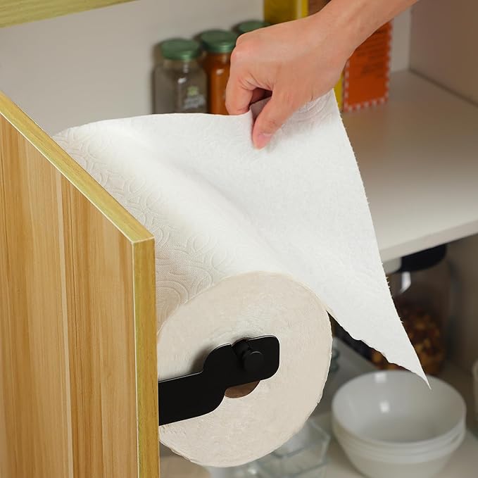 ZUNTO Black Paper Towel Holder Cabinet Door or Under Cabinet - Self Adhesive Big Roll Rack, Wall Mount Paper Towel Bar for Kitchen, Stainless Steel, - Image 4