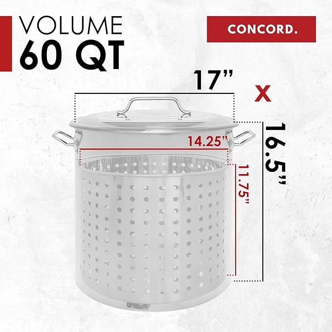 CONCORD Stainless Steel Stock Pot w/Steamer Basket. Cookware great for boiling and steaming (60 Quart) - Image 5