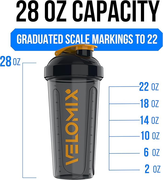 VELOMIX -2 Pack- 28 oz Protein Shaker Bottles for Protein Mixes - 2x Wire Whisk | Leak Proof Shaker Cups for Protein Shakes and Pre Workout | Protein Shaker Bottle Pack (A8) Golden Stone