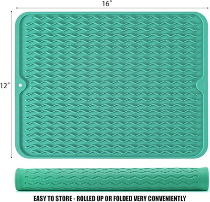Silicone Dish Drying Mat for Multiple Usage, Easy clean, Eco-friendly, Heat-resistant Dish Drainer Mat for Kitchen Counter,Sink,Refrigerator or Drawer liner (16" x 12", Green) - Image 2