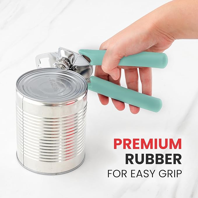 Zulay Kitchen Heavy Duty Stainless Steel Manual Can Opener – Ergonomic Soft Grip Handles, Smooth Edge Cutting Wheel & Large Built In Bottle Opener – Easy Turn Knob for Effortless Use - Mint - Image 8